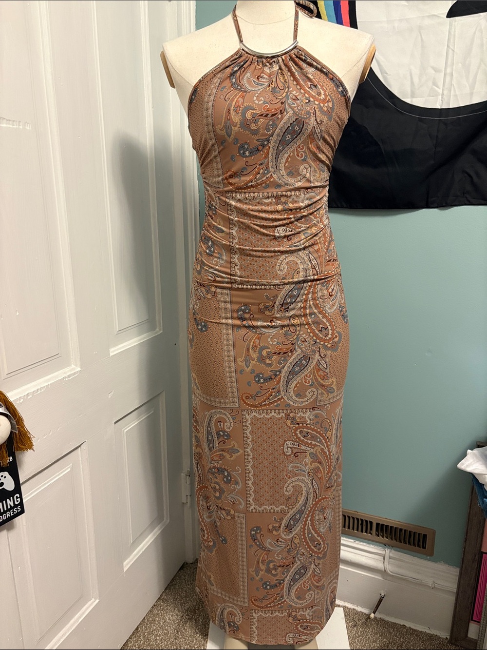 Paisley Halter Maxi Dress in Camel